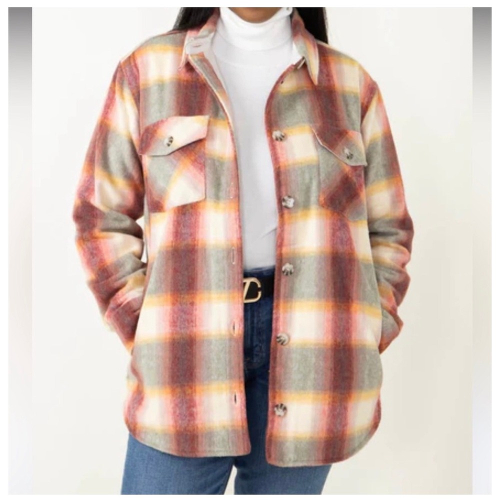 Thread & Supply Sunset Plaid Relaxed Fit Shacket Red Orange Large J7711PTS